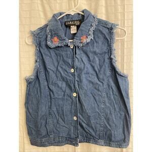 Signature By Jerell Denim Vest Women’s Medium Blue Embroidered Cotton